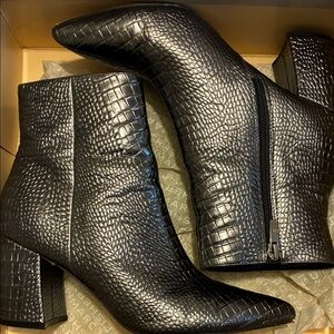 Marc Fisher Silver Croc-Embossed Heeled Boots